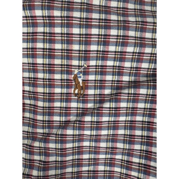 Vtg Polo Ralph Lauren L/S Oxford Button Front Shirt Men's L Plaid Red Flash Pony - Picture 3 of 10